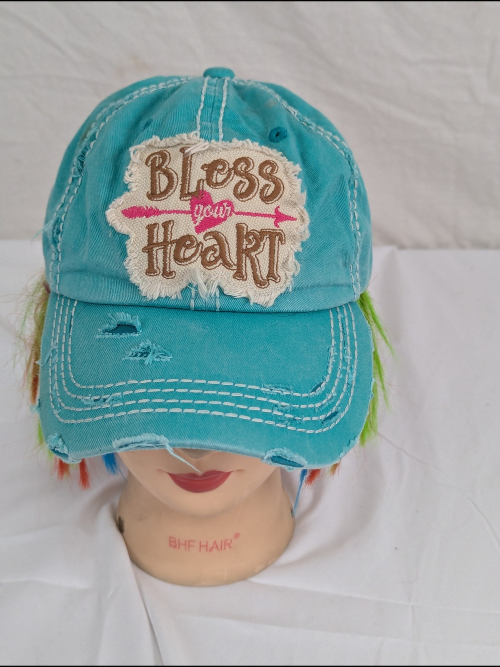 KBETHOS Vintage Bless Your Heart Teal Cap NWOT Adjustable Velcro Strap